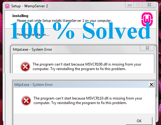 WAMP Server MSVCR100.dll & MSVCR110.dll Missing Error