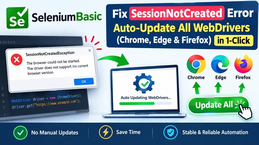 Fix SeleniumBasic "SessionNotCreated" Error: Auto-Update All WebDrivers (Chrome, Edge & Firefox) in 1-Click